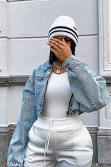 Blue Acid Wash Cropped Denim Jacket - Eloise-Jackets