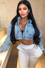 Blue Acid Wash Cropped Denim Jacket - Eloise-Jackets