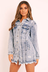 Blue Acid Wash Denim Shirt Dress - Hannah-Dresses