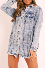 Blue Acid Wash Denim Shirt Dress - Hannah-Dresses