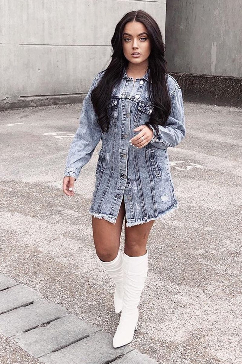 Blue Acid Wash Denim Shirt Dress - Hannah Rebellious Fashion Blue Acid Wash Denim Shirt Dress - Hannah Rebellious Fashion