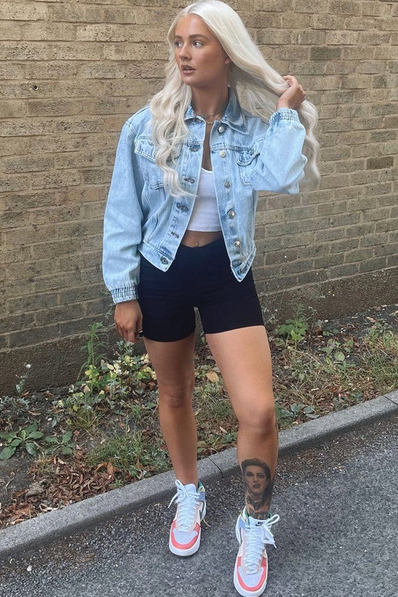 Blue Acid Wash Elasticated Hem Denim Jacket - Freja