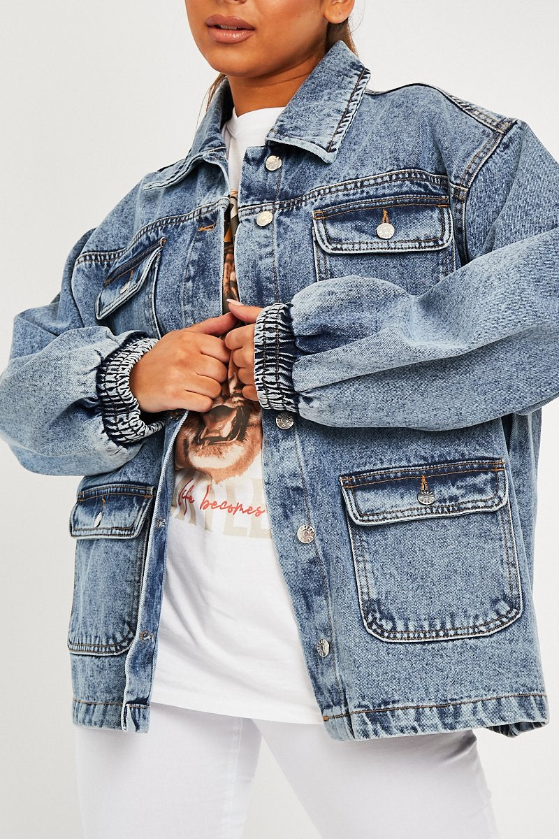 Blue Acid Wash Oversize Denim Jacket - Annie-Jackets