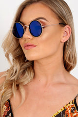 Blue And Gold Round 90's Sunglasses - Fraya-Sunglasses