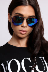 Blue And Green Reflective Aviator Sunglasses - Rhio-Sunglasses