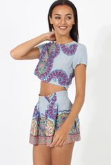 Blue And Purple Paisley Print Two Piece set - Hali-Co-ords