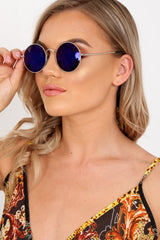 Blue And Silver 90's Round Sunglasses - Maryjane-Sunglasses