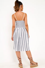Blue And White Stripe Button Up Dress - Lilyanne-Dresses