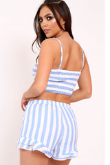 Blue And White Striped Crop Top And Shorts Co-ord - Freida-Co-ords