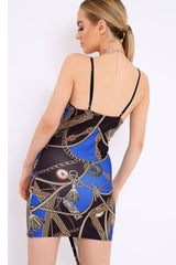 Blue Asymmetrical Rope Print Dress - Divina-Dresses