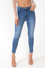 Blue Back Rip Raw Hem Skinny Jeans - Ottilie-Jeans