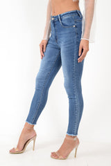 Blue Back Rip Raw Hem Skinny Jeans - Ottilie-Jeans