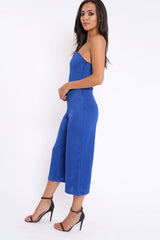 Blue Bandeau Cropped Culotte Jumpsuit - Jamilia-Jumpsuits