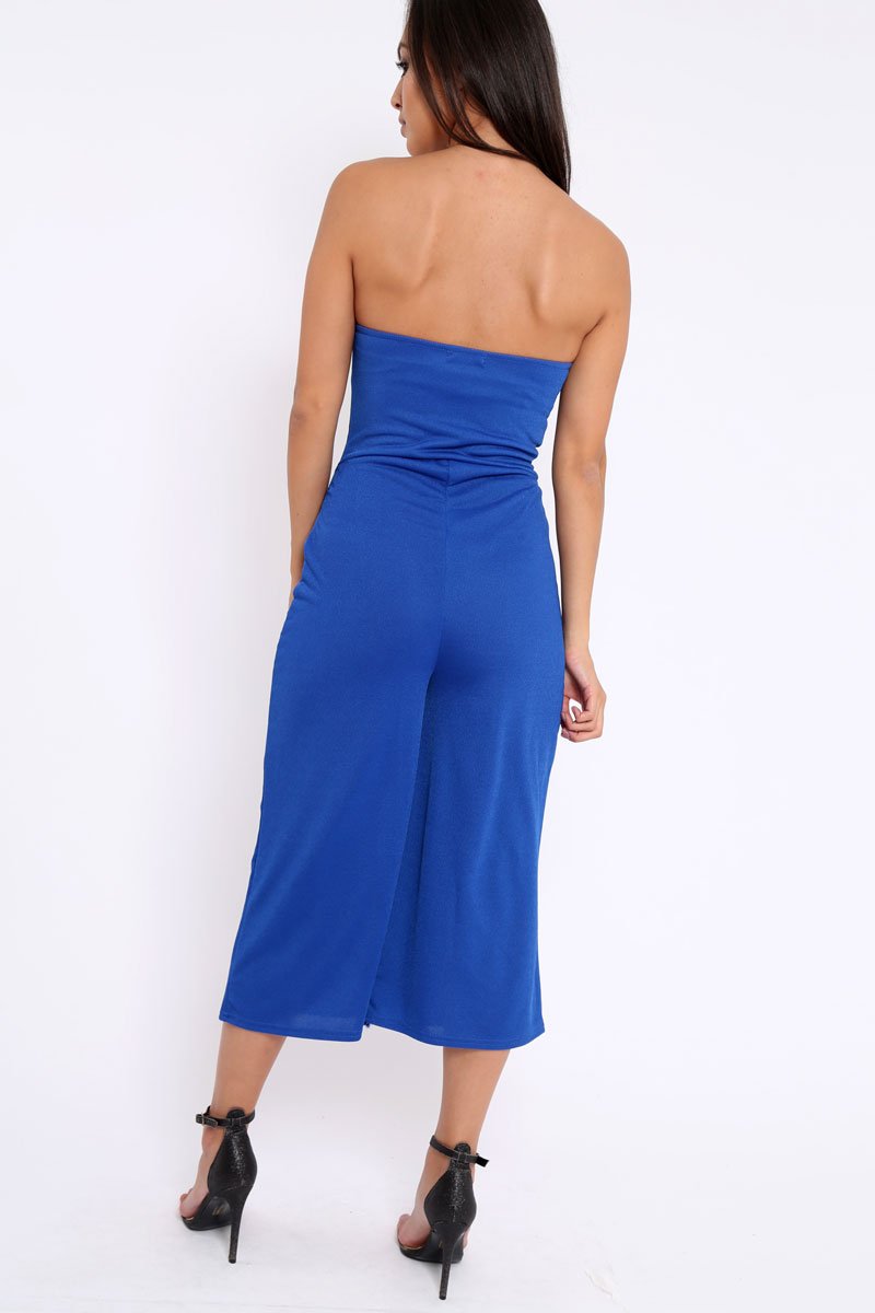 Blue Bandeau Cropped Culotte Jumpsuit - Jamilia-Jumpsuits