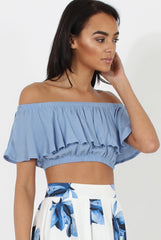 Blue Bardot Crop Top - Adelaide-Crop Tops