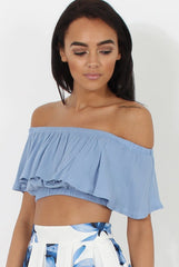 Blue Bardot Crop Top - Adelaide-Crop Tops