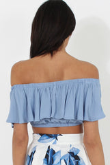 Blue Bardot Crop Top - Adelaide-Crop Tops
