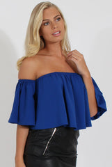 Blue Bardot Crop Top - Bryony-Crop Tops