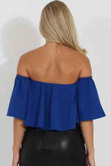 Blue Bardot Crop Top - Bryony-Crop Tops