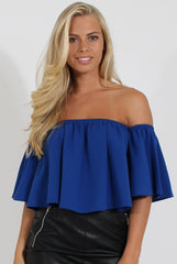 Blue Bardot Crop Top - Bryony-Crop Tops