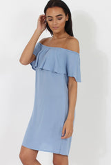 Blue Bardot Frill Dress - Ophelia-Dresses