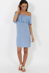 Blue Bardot Frill Dress - Ophelia-Dresses