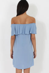 Blue Bardot Frill Dress - Ophelia-Dresses