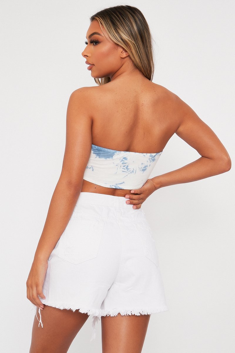 Blue Bardot Tie Dye Crop Top - Vashti-Crop Tops
