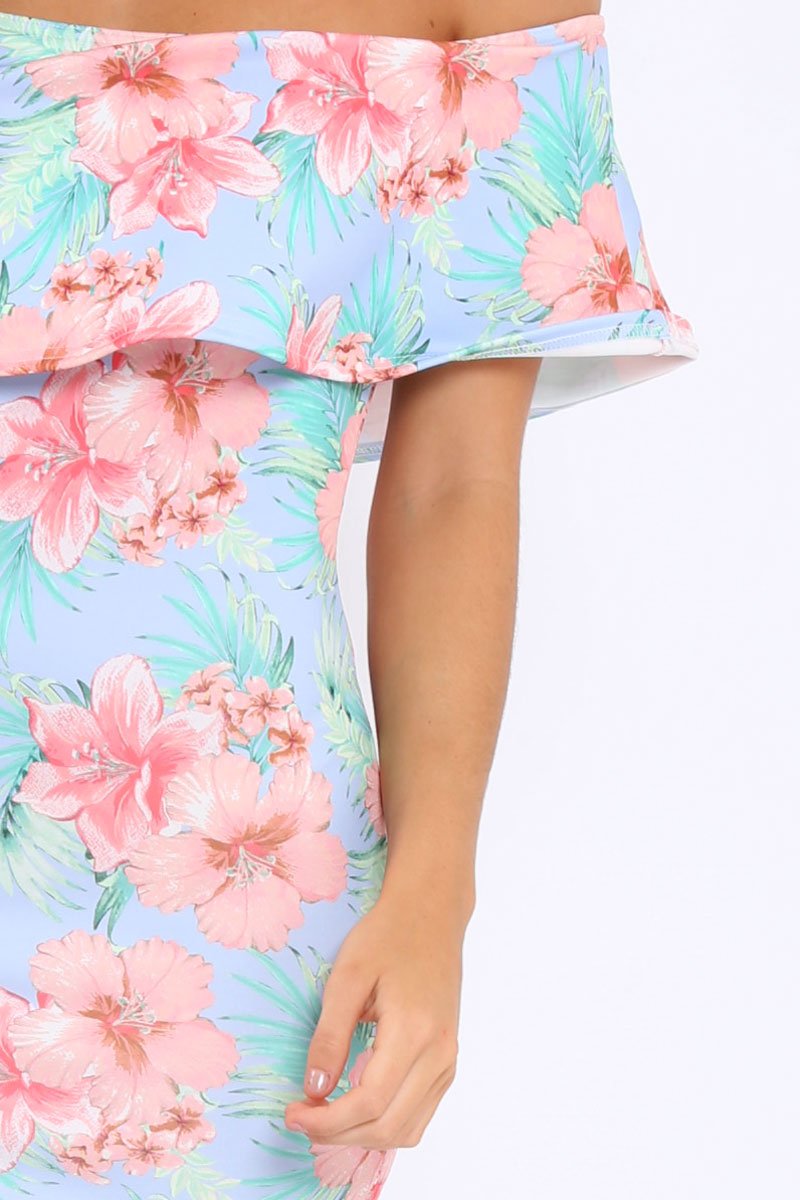 Blue Bardot Tropical Floral Midi Dress - Anaise-Dresses