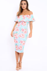 Blue Bardot Tropical Floral Midi Dress - Anaise-Dresses