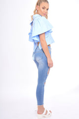 Blue Bell Sleeve Open Back Shirt - Piper-Shirts