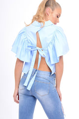 Blue Bell Sleeve Open Back Shirt - Piper-Shirts