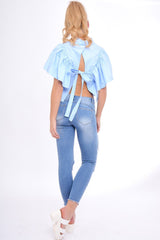 Blue Bell Sleeve Open Back Shirt - Piper-Shirts