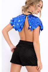Blue Big Disc Sequin Cape - Lizzie-Tops