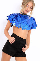 Blue Big Disc Sequin Cape - Lizzie-Tops