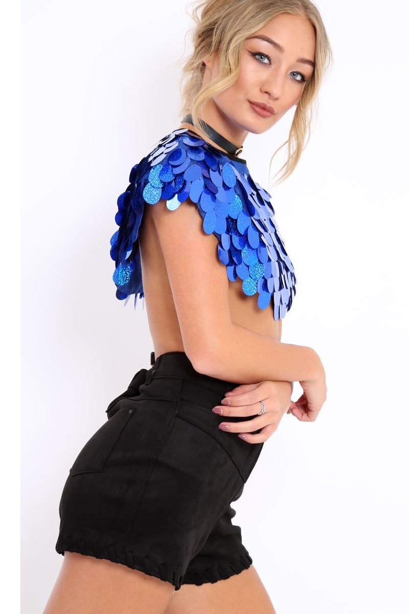 Blue Big Disc Sequin Cape - Lizzie-Tops