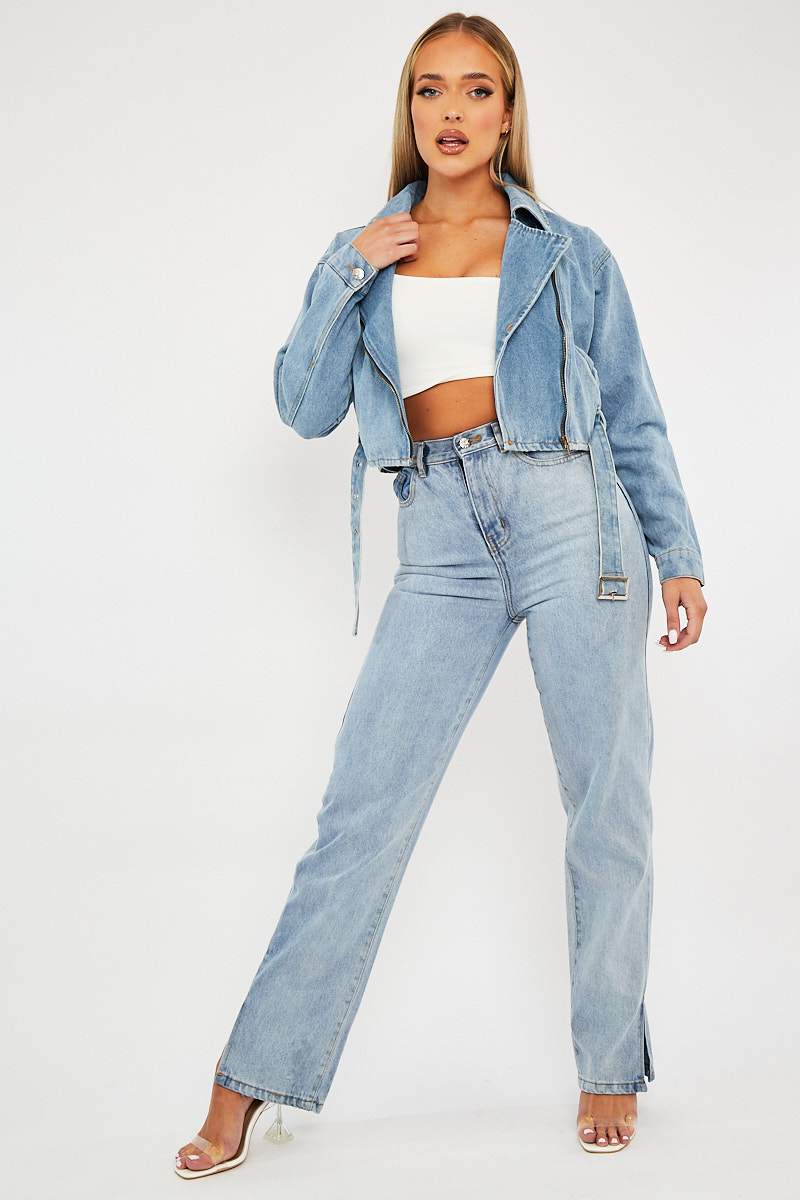 Blue Biker Denim Jacket - Indie-Jackets