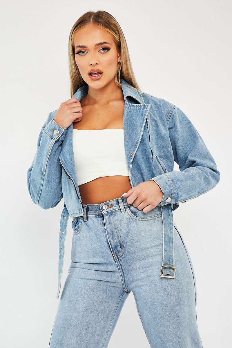 Blue Biker Denim Jacket - Indie-Jackets
