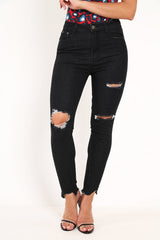 Blue Black Distressed Skinny Jeans - Pellie-Jeans