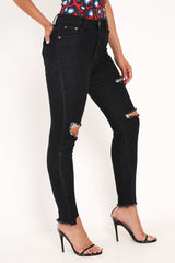 Blue Black Distressed Skinny Jeans - Pellie-Jeans