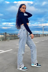 Blue Bleached Distressed Back Denim Jeans - Imogen-Jeans