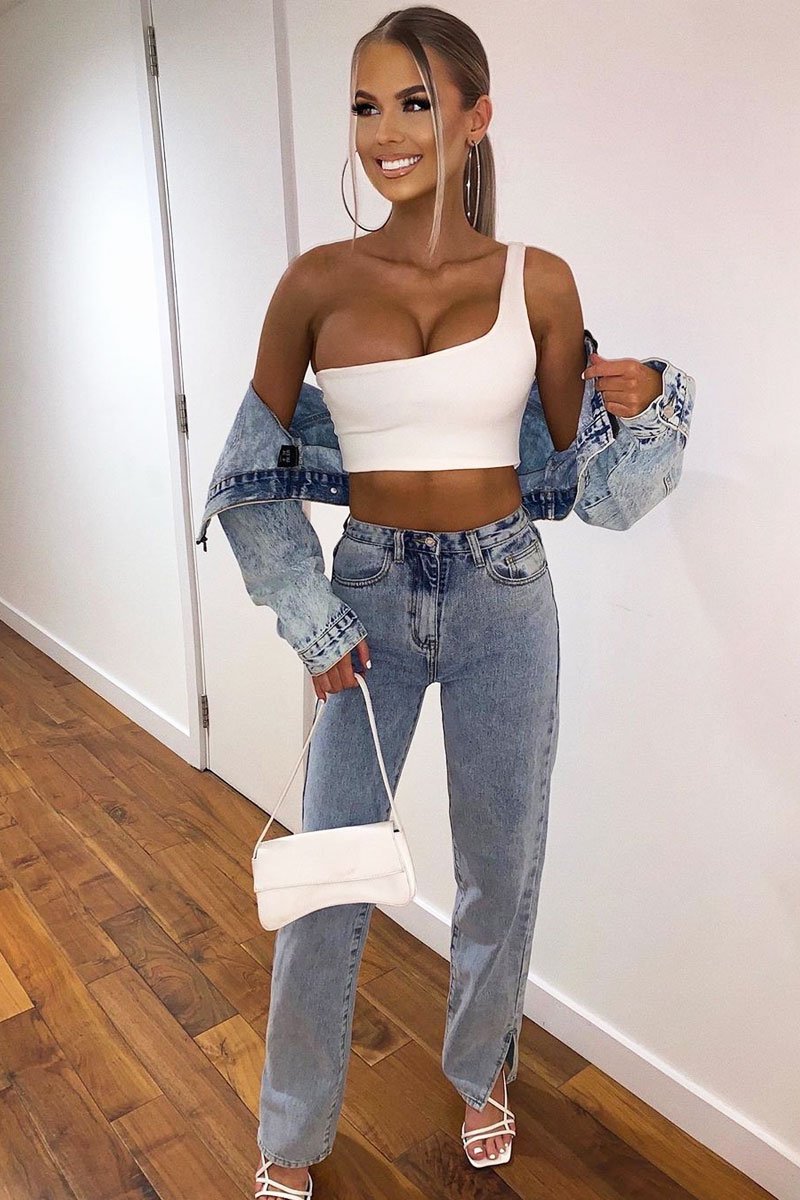 Blue Bleached Distressed Back Denim Jeans - Imogen-Jeans