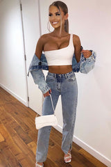 Blue Bleached Distressed Back Denim Jeans - Imogen-Jeans