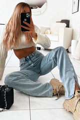 Blue Bleached Distressed Back Denim Jeans - Imogen-Jeans
