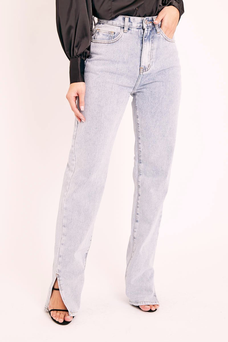 Blue Bleached Distressed Back Denim Jeans - Imogen-Jeans