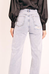 Blue Bleached Distressed Back Denim Jeans - Imogen-Jeans