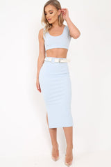 Blue Body Con Skirt And Crop Top Co-Ord - Loyola-Co-ords