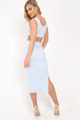 Blue Body Con Skirt And Crop Top Co-Ord - Loyola-Co-ords