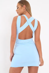 Blue Bodycon Plunge Ring Multi Way Dress -Shoni-Dresses