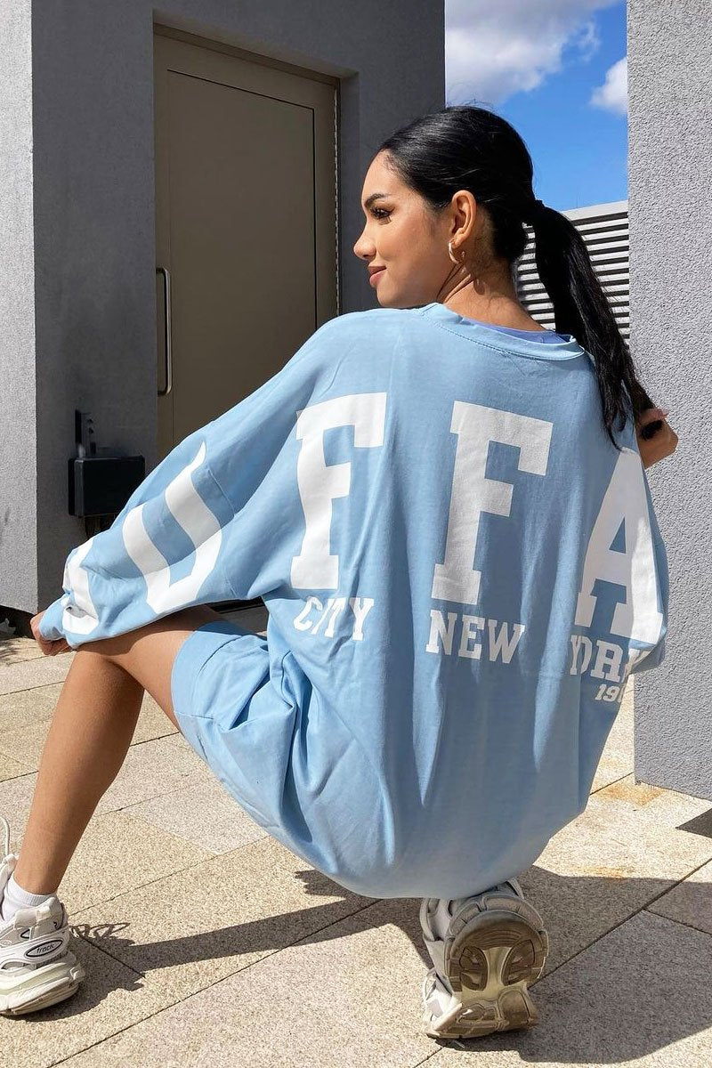 Blue Buffalo New York Slogan Sweater Dress - Nazaria-Dresses